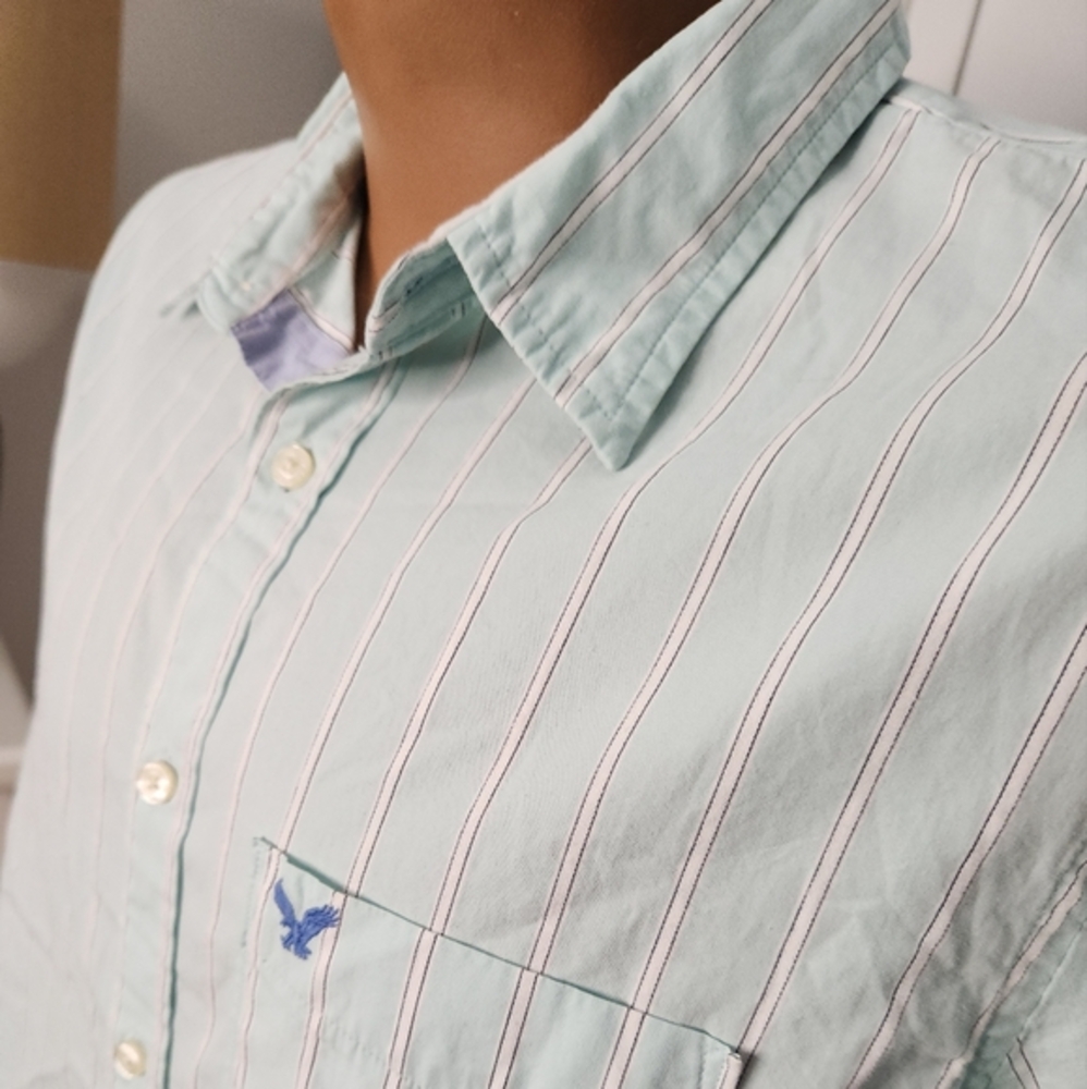 American Eagle Outfitters Light Green White Stripe Long Sleeve ‎ Size XL
